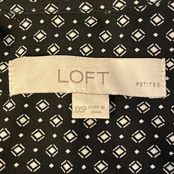 LOFT Black White Dot Button Front Blouse Shirt XXSP Petite - Picture 3 of 6